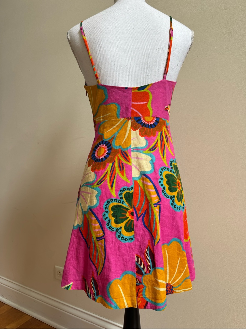 FARM Rio Pink Linen Floral Wrap-Style Mini Dress - Picture 4 of 9